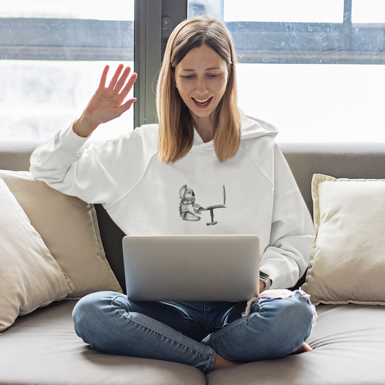 Koala on a Computer | Sustainable Hoodie worn by a woman working on a computer