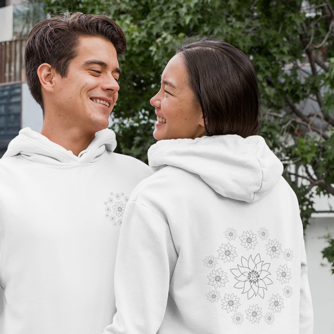 Blossoming Tranquillity: Lotus Dream sustainable vegan hoodie two pocket (front and back design)