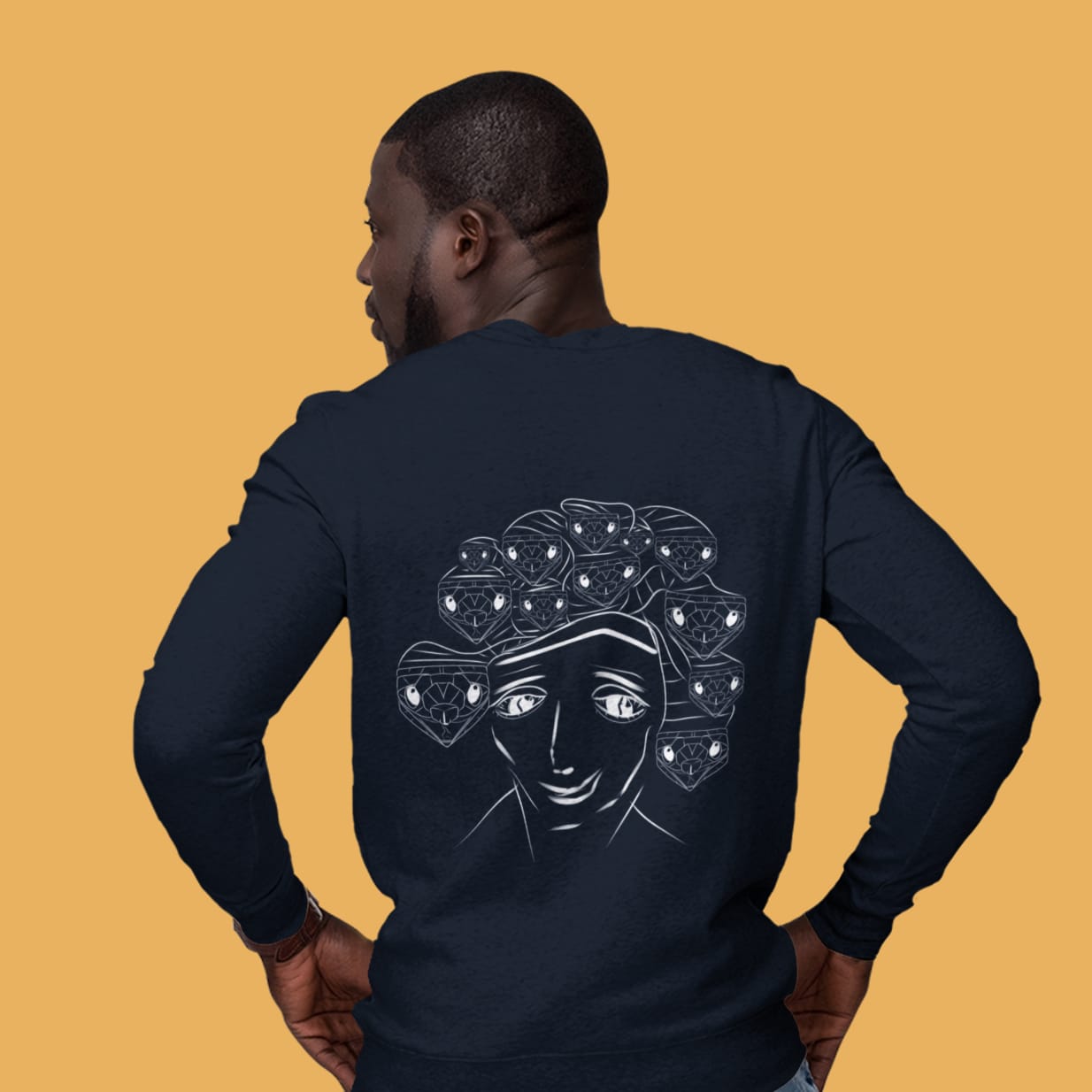 Medusa White | Vegan Jumper worn by a man
