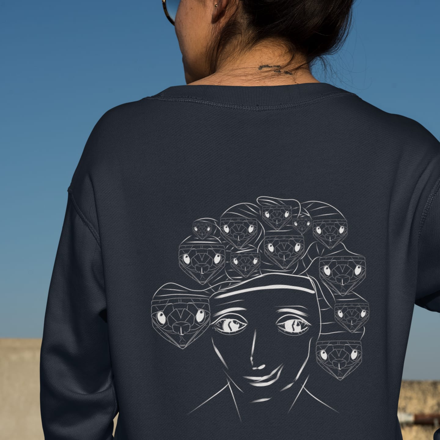 Medusa White | Vegan Jumper worn by a woman