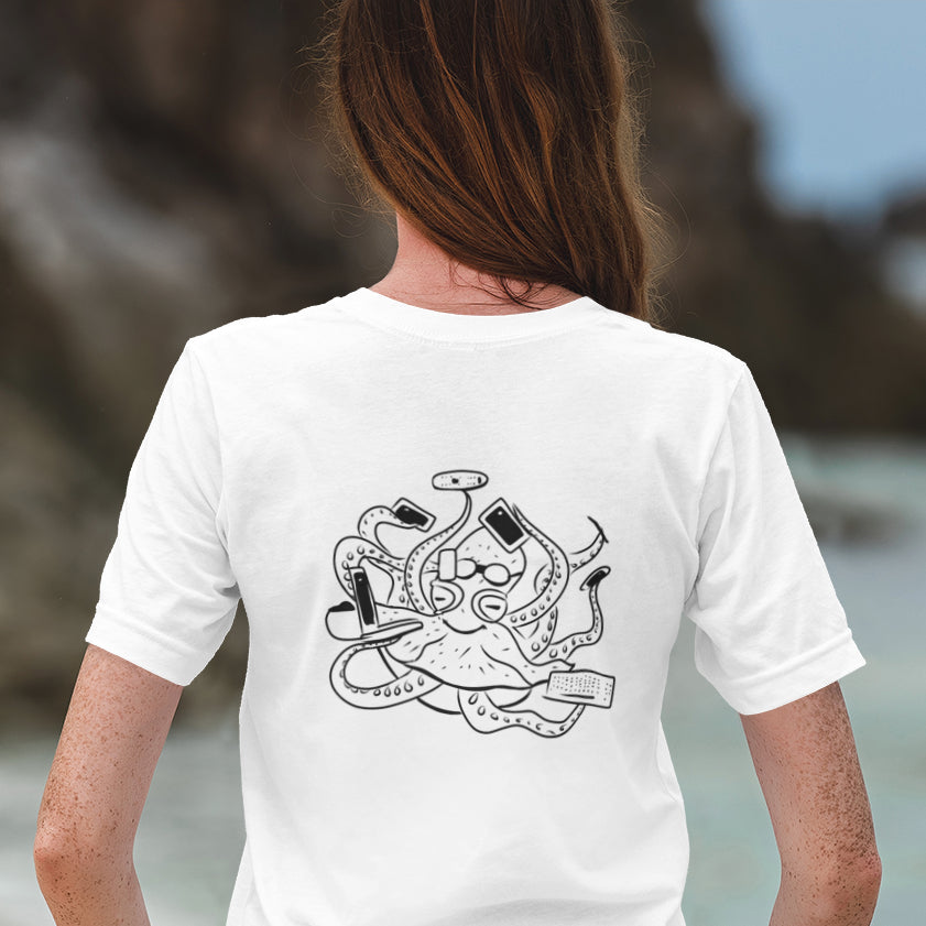Octopus Office Worker | 100% Organic Cotton T Shirt worn by a woman