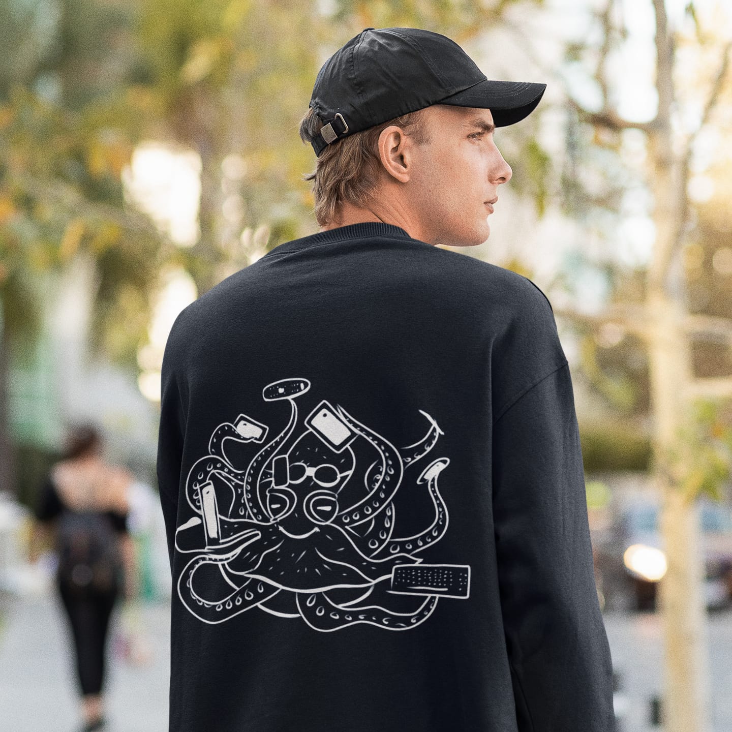 Octopus Office Worker White | Vegan Jumper worn by a man