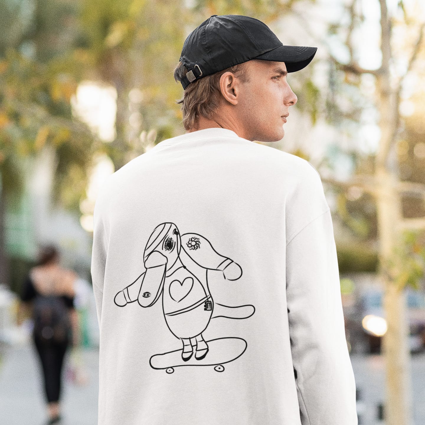 Platypus Skateboarder | Vegan Jumper worn by a man
