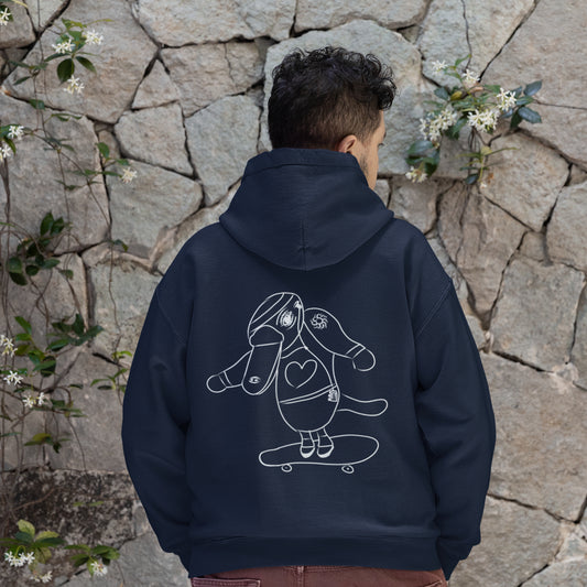 White Platypus Skateboarder | Sustainable Hoodie worn by a man