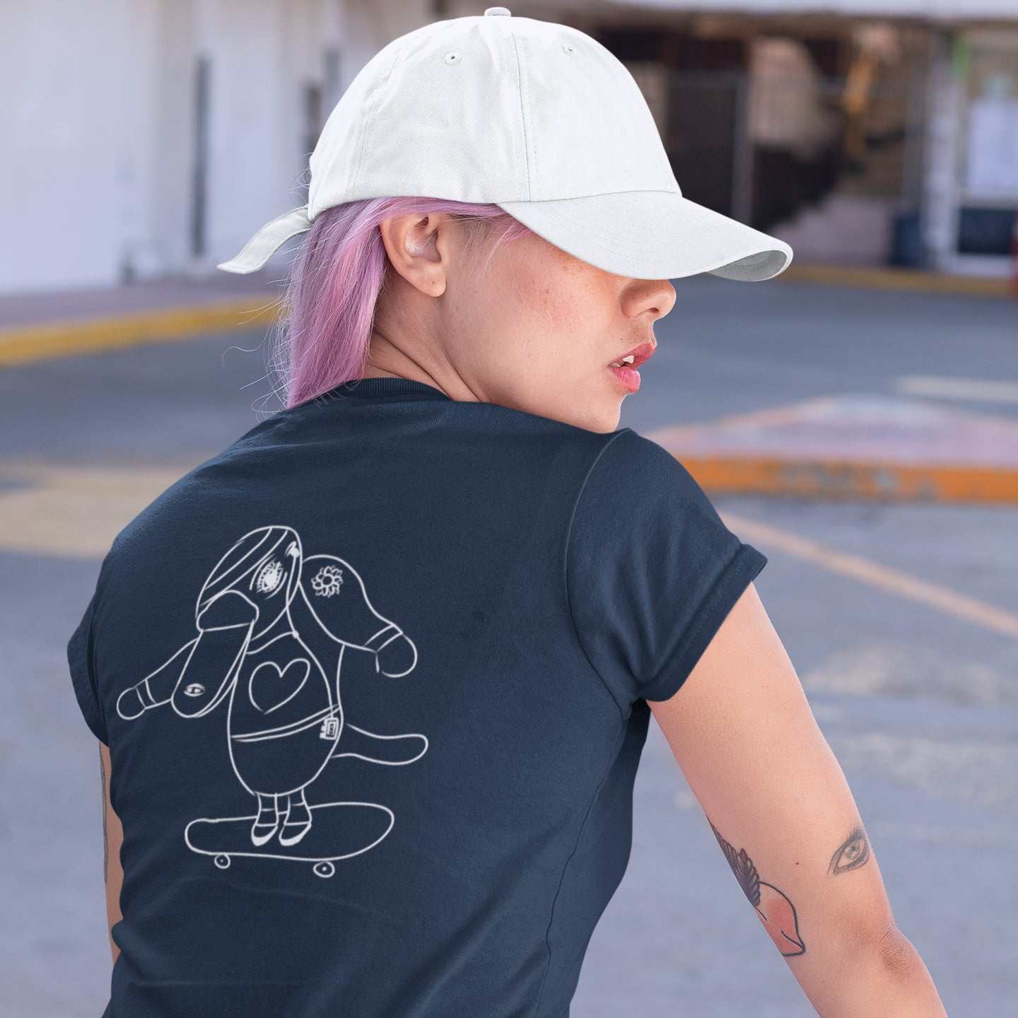 White Platypus Skateboarder | 100% Organic Cotton T Shirt worn by a woman