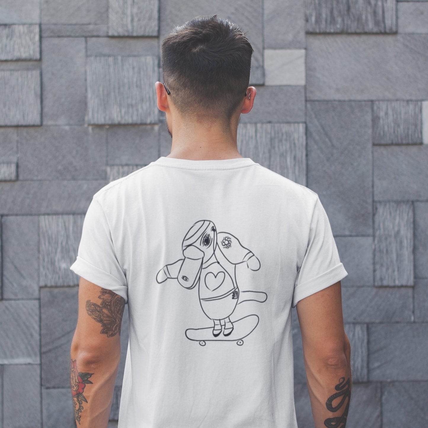 Platypus Skateboarder | 100% Organic Cotton T Shirt worn by a man