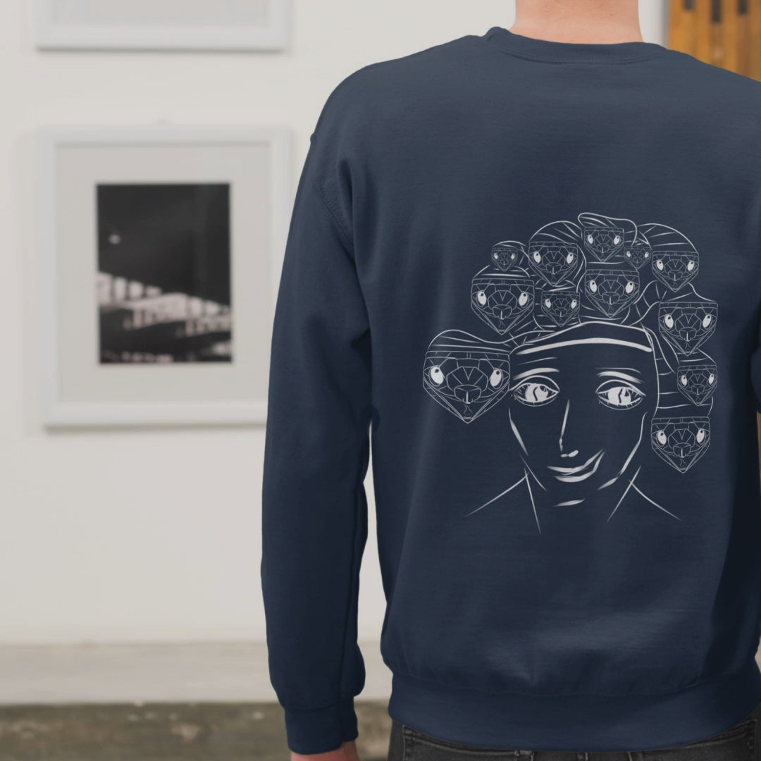 Medusa White | Vegan Jumper worn by a man