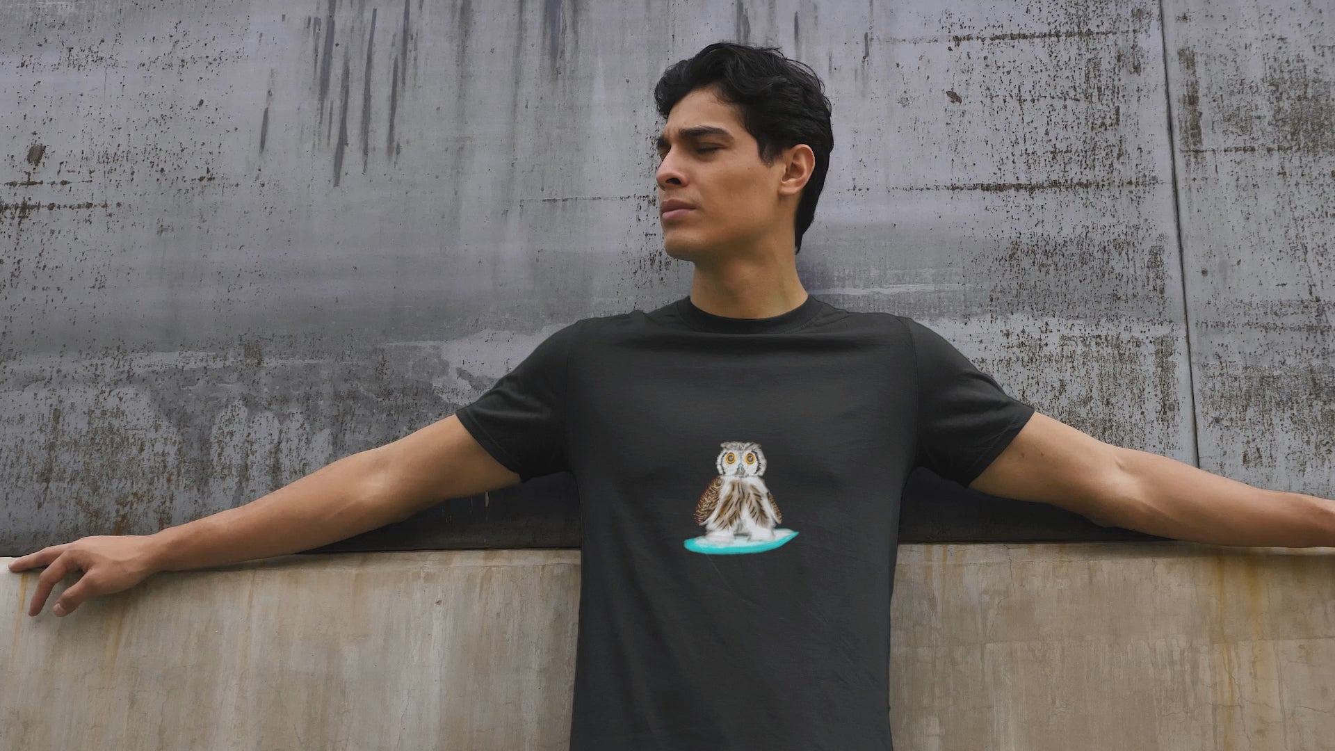 Owl Surfing | 100% Organic Cotton T Shirt worn by man