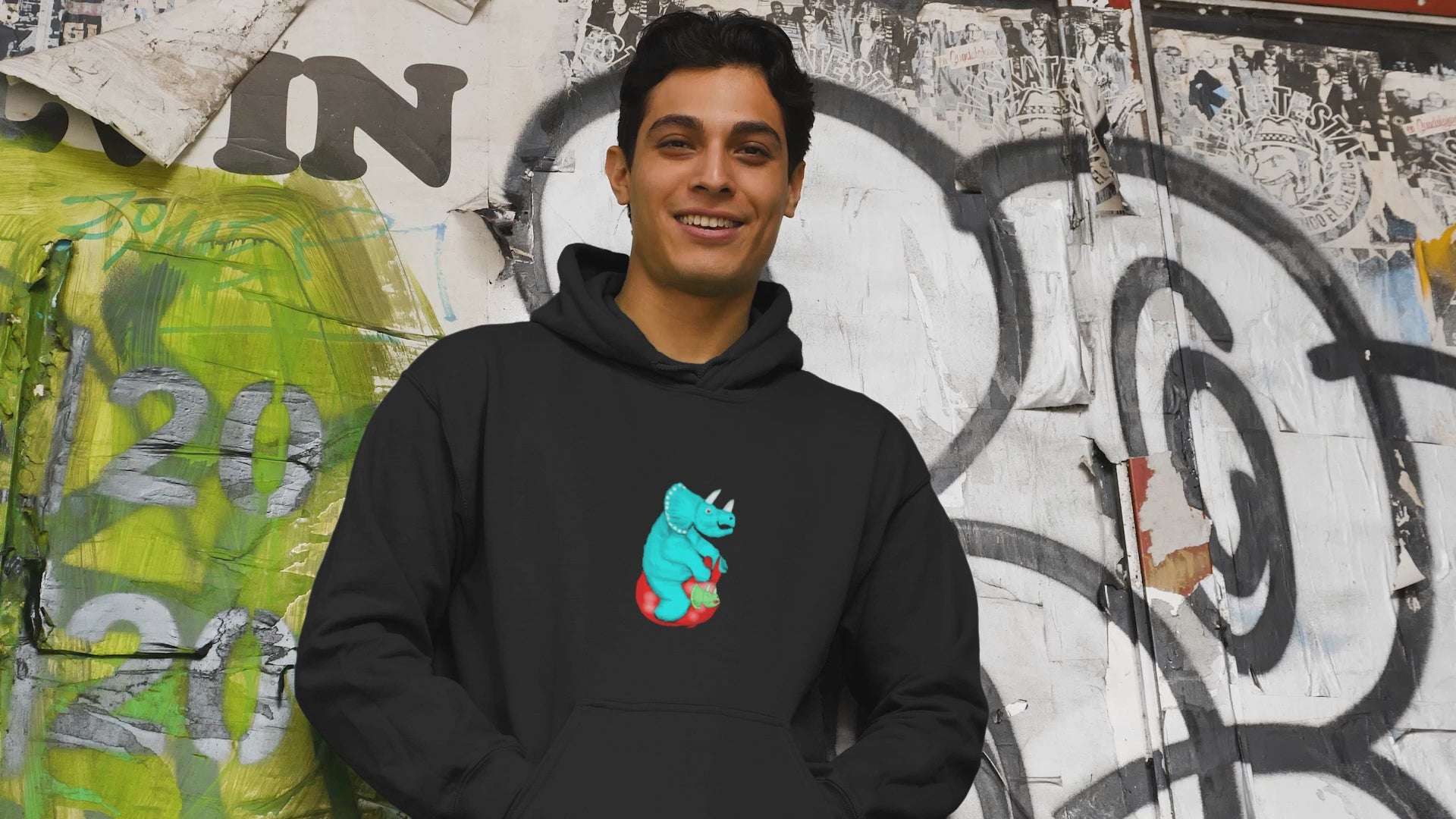 Dinosaur Triceratops | Sustainable Hoodie worn by a man