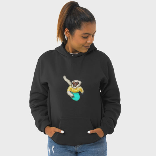 Surfing Gibbon | Sustainable Hoodie worn by a woman