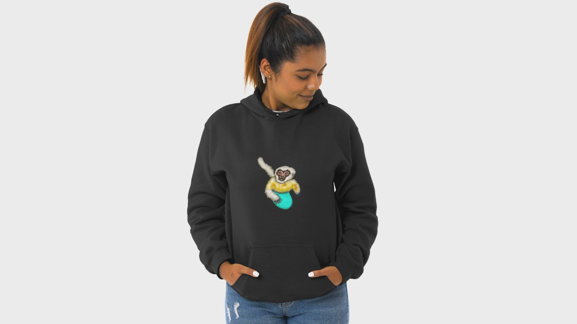 Surfing Gibbon | Sustainable Hoodie worn by a woman