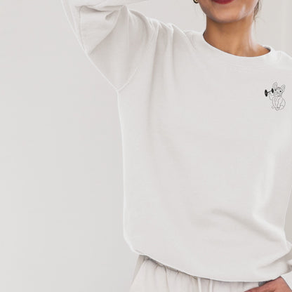 French Bulldog Weight Lifter | Vegan Jumper worn by a woman