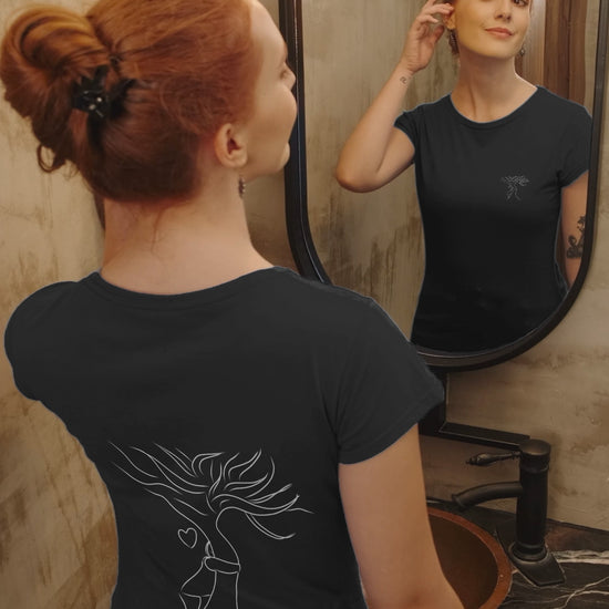Sustainable Embrace - the tree hug in white vegan organic cotton t-shirt (front and back design)