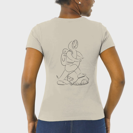 Woman and Dog Hiking | 100% Organic Cotton T Shirt worn by a woman