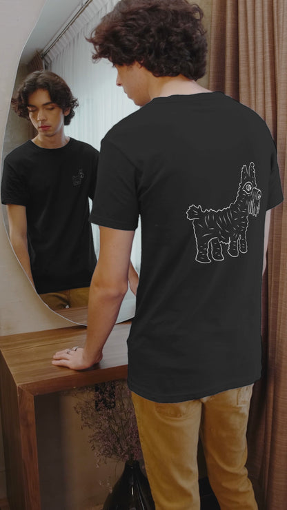 Dog | 100% Organic Cotton T Shirt worn by a man looking in the mirror