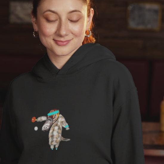 Ping Pong Platypus | Sustainable Hoodie worn by a woman