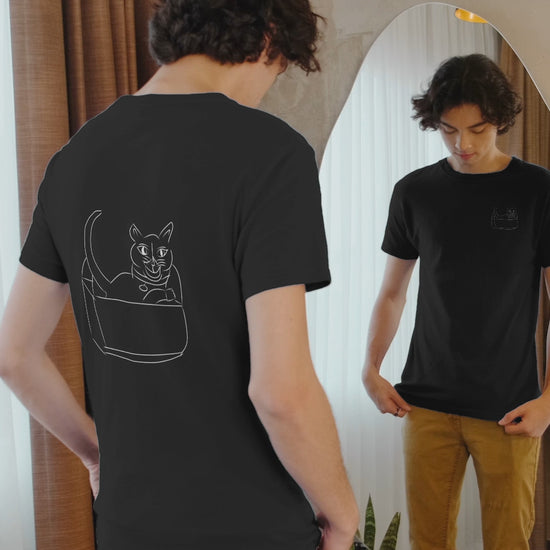 White Cat's Cradle: Purrfectly Charming vegan organic cotton t-shirt (front and back design)