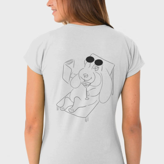 Bunny hop and sip  | 100% Organic Cotton T Shirt worn by a woman