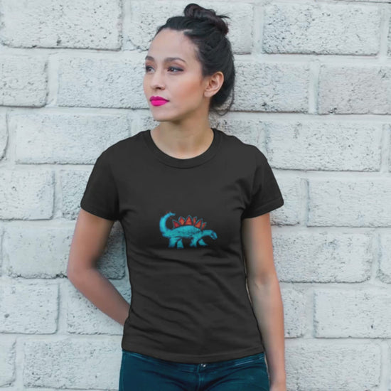 Dinosaur Stegosaurus | Women's 100% Organic Cotton T Shirt worn by a woman
