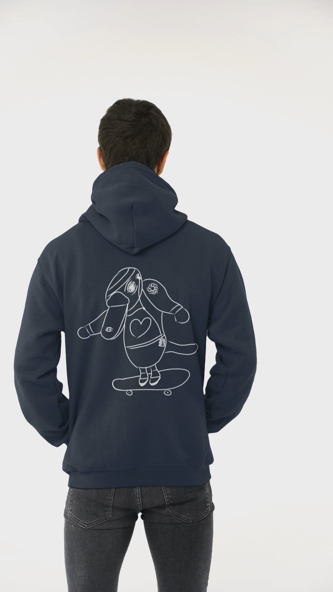 White Platypus Skateboarder | Sustainable Hoodie worn by a man