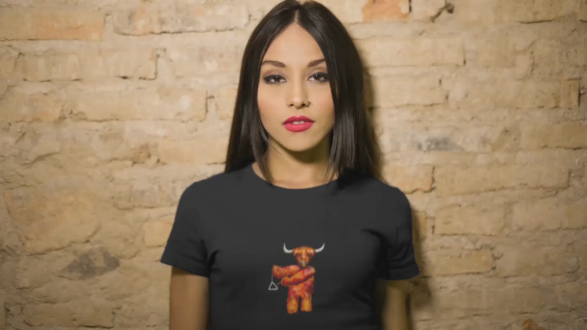Bull With Triangle | Women's 100% Organic Cotton T Shirt worn by a woman