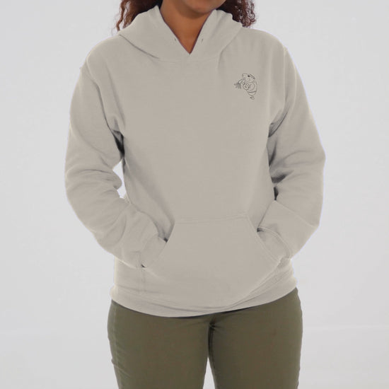 Guinea Pig Weight Lifter | Sustainable Hoodie worn by a woman