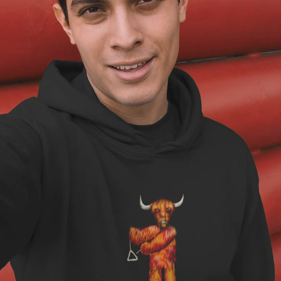 Cow on Triangle | Sustainable Hoodie worn by a man