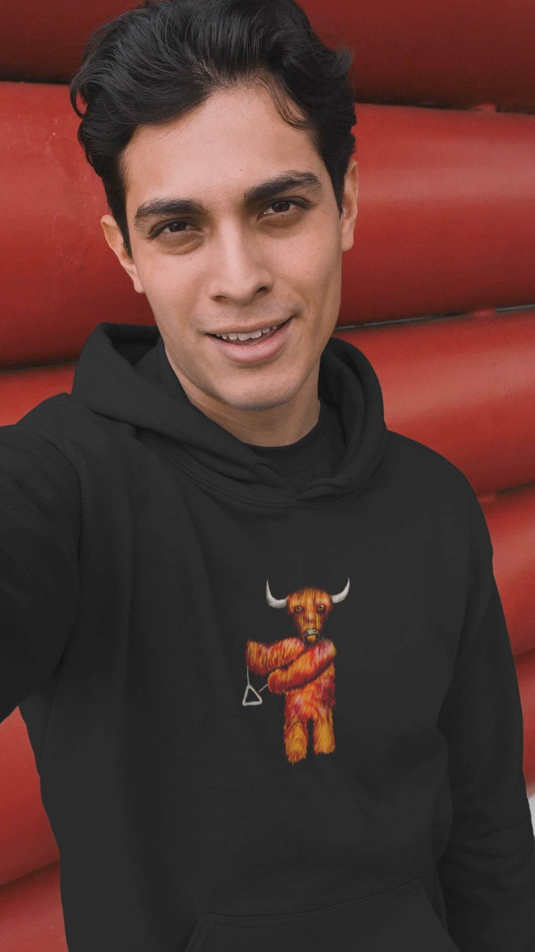 Cow on Triangle | Sustainable Hoodie worn by a man