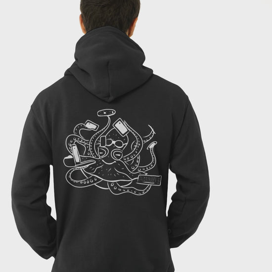 White Octopus Office Worker | Sustainable Hoodie worn by a man