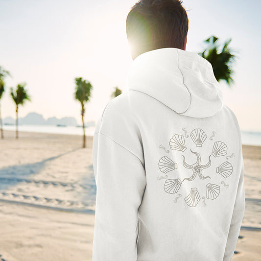 Ocean Symphony sustainable vegan hoodie one pocket (front and back design)