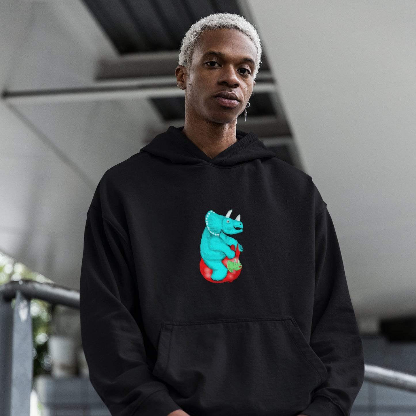 Dinosaur Triceratops | Sustainable Hoodie worn by a man