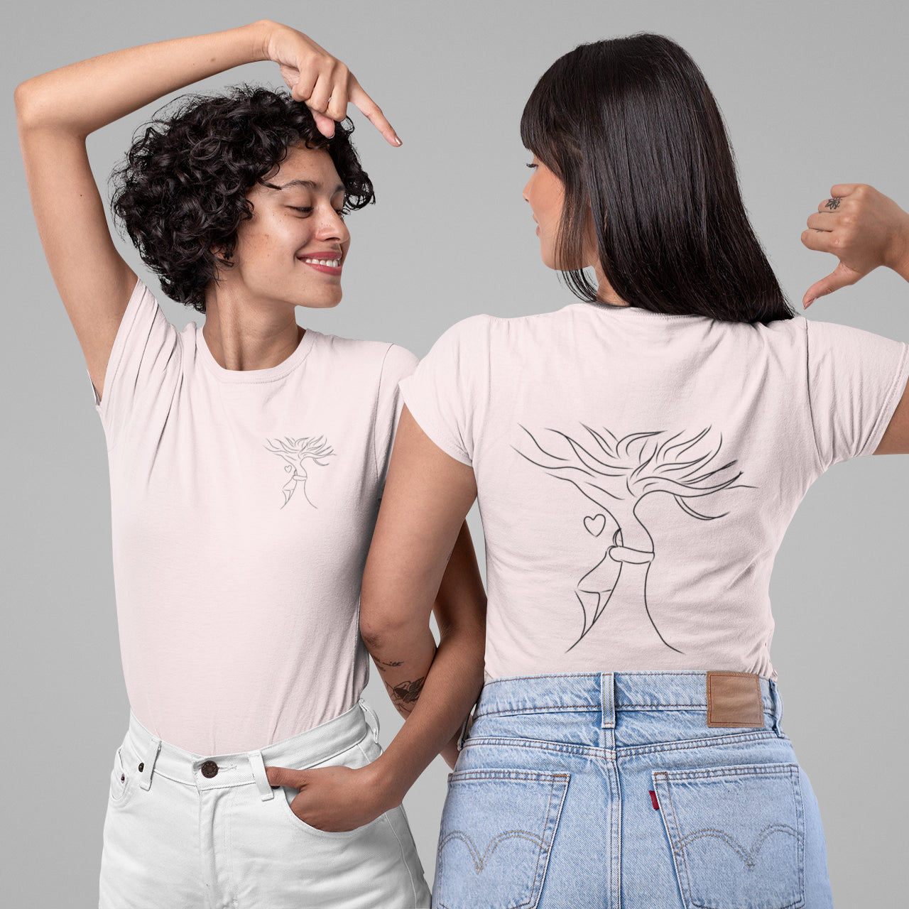 Sustainable Embrace Tree | 100% Organic Cotton T Shirt worn by two women