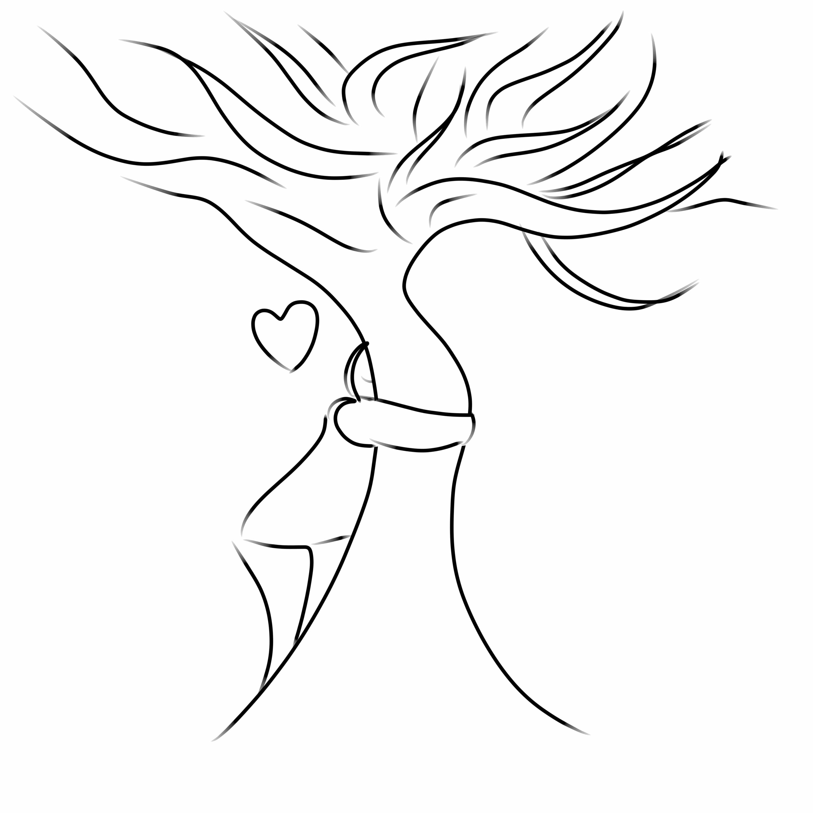 Line drawing of a person hugging a tree