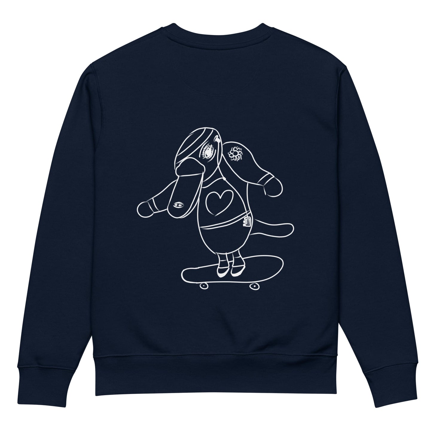 White Platypus Skateboarder | Vegan Jumper in Navy back