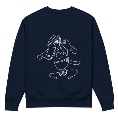White Platypus Skateboarder | Vegan Jumper in Navy back