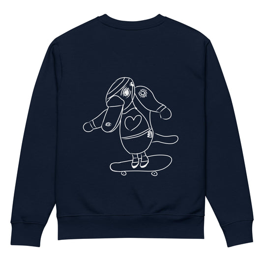 White Platypus Skateboarder | Vegan Jumper in Navy back