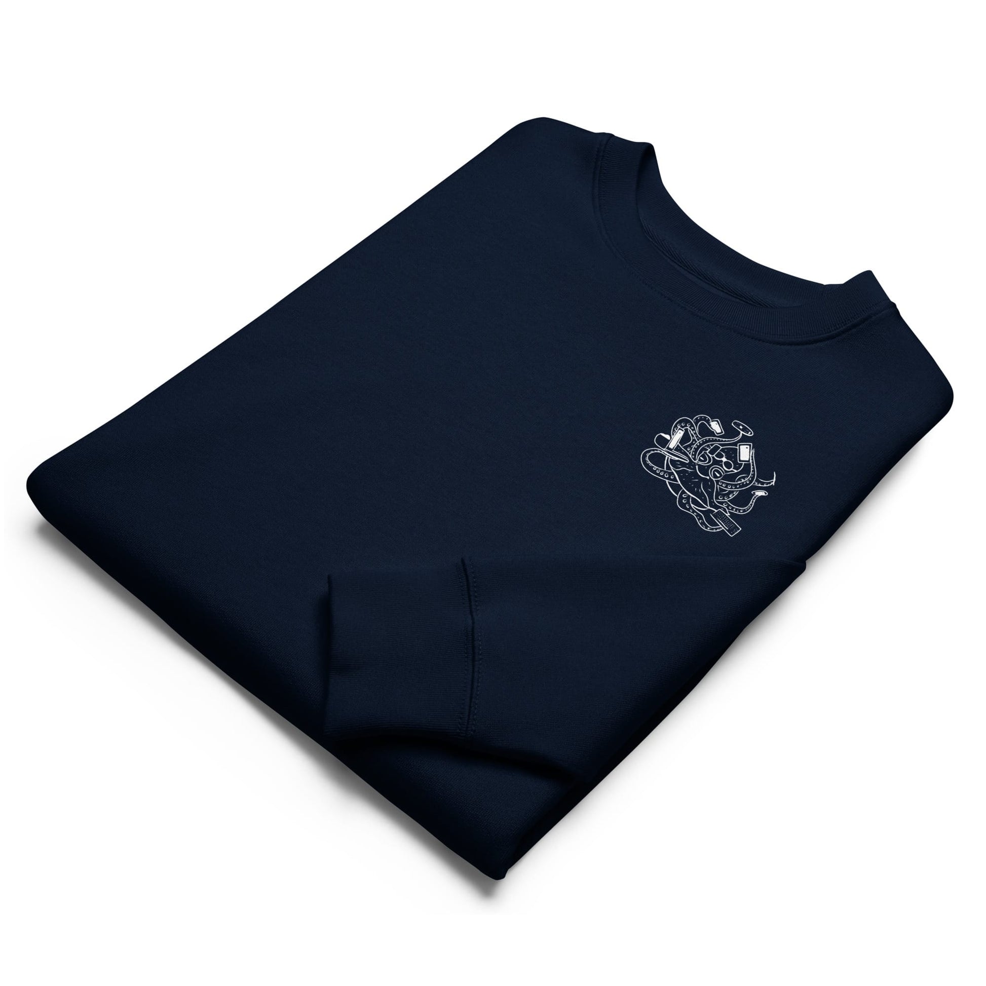 Octopus Office Worker White | Vegan Jumper in navy folded