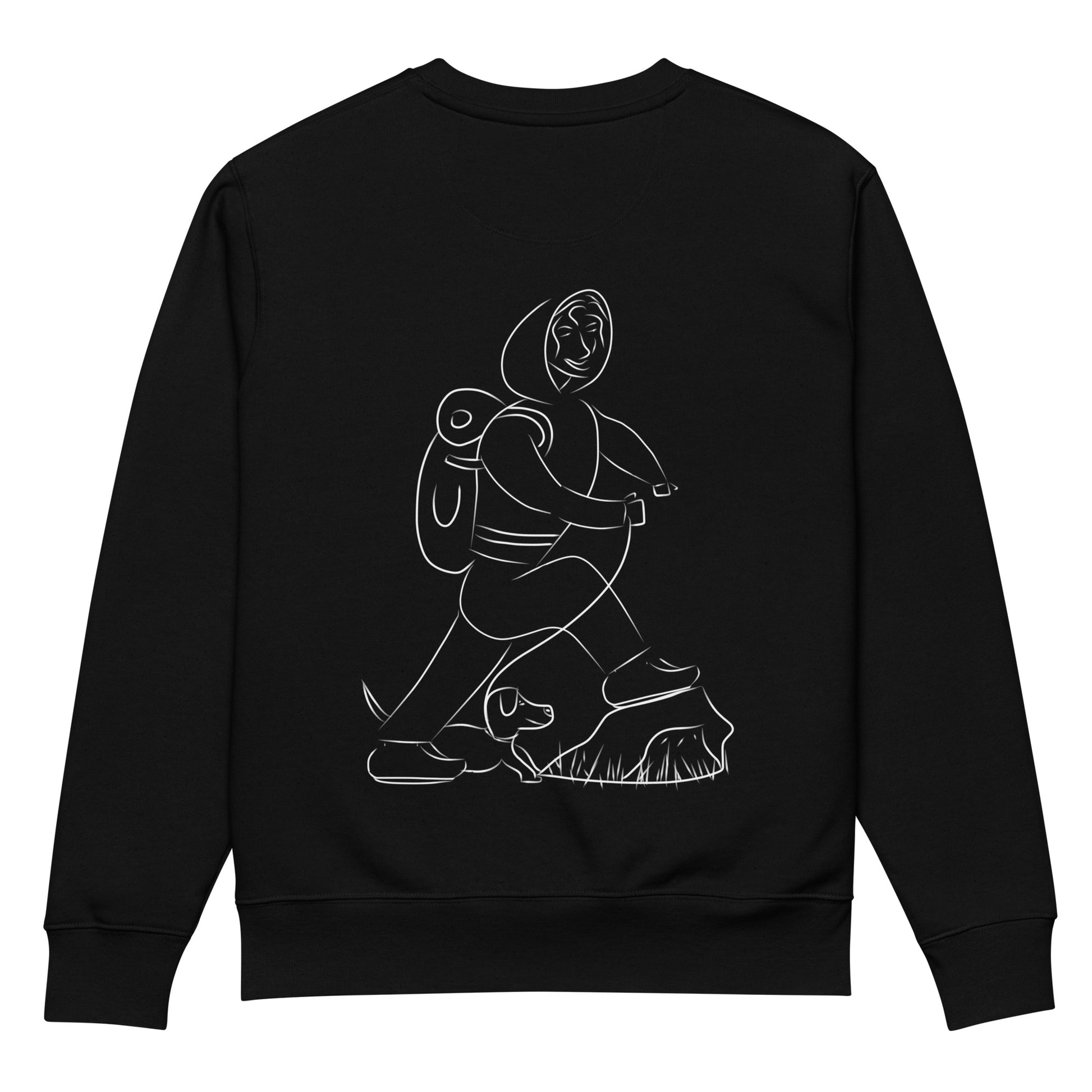 Woman and Dog Hiking White | Vegan Jumper in black back