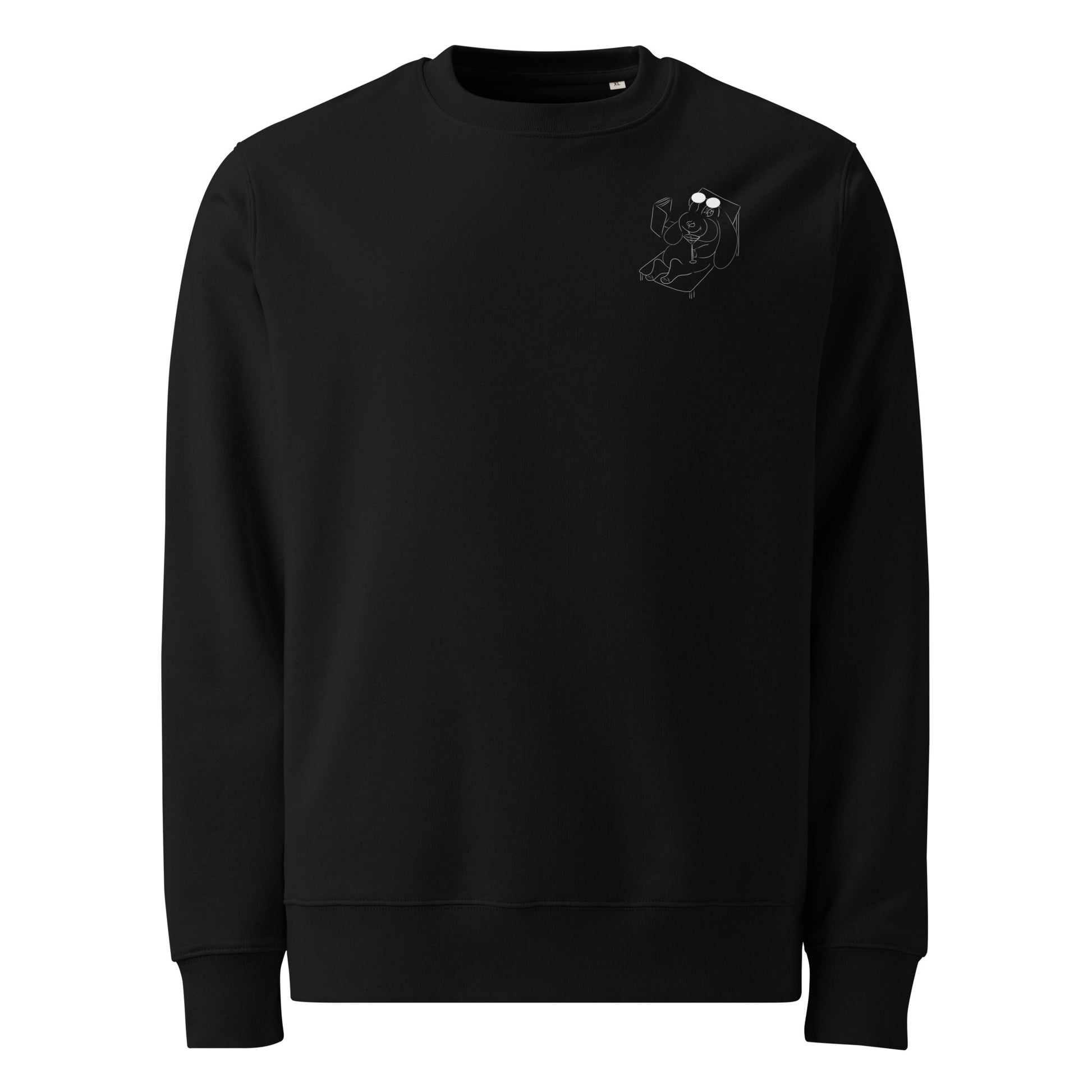 White Bunny Hop and Sip  | Vegan Jumper in black front view