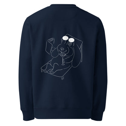 White Bunny Hop and Sip  | Vegan Jumper in navy back view