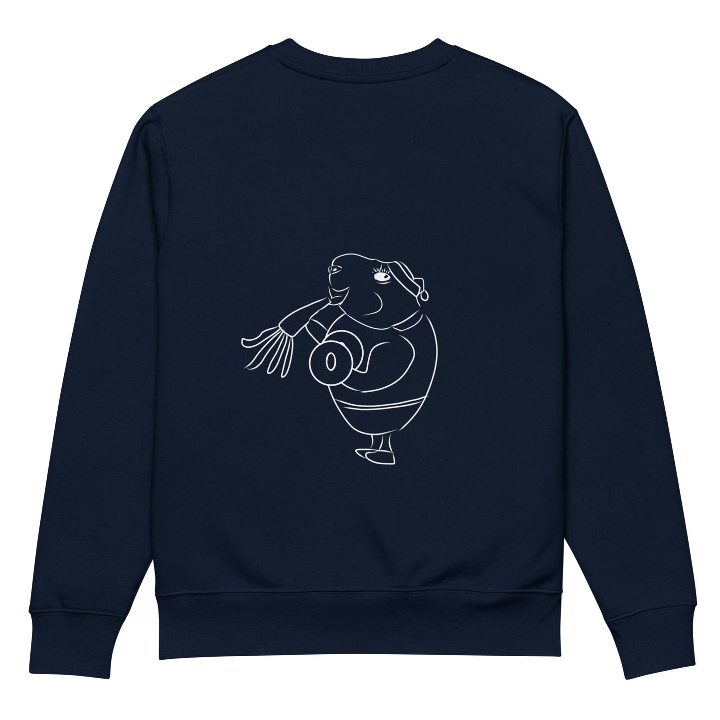 White Guinea Pig Weight Lifter  | Vegan Jumper in navy back view
