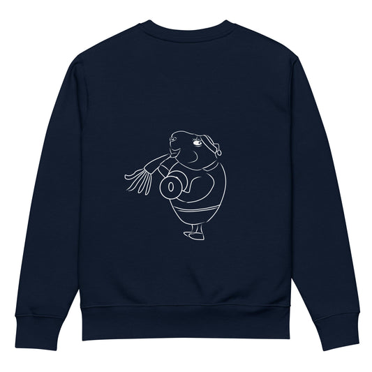 White Guinea Pig Weight Lifter  | Vegan Jumper in navy back view