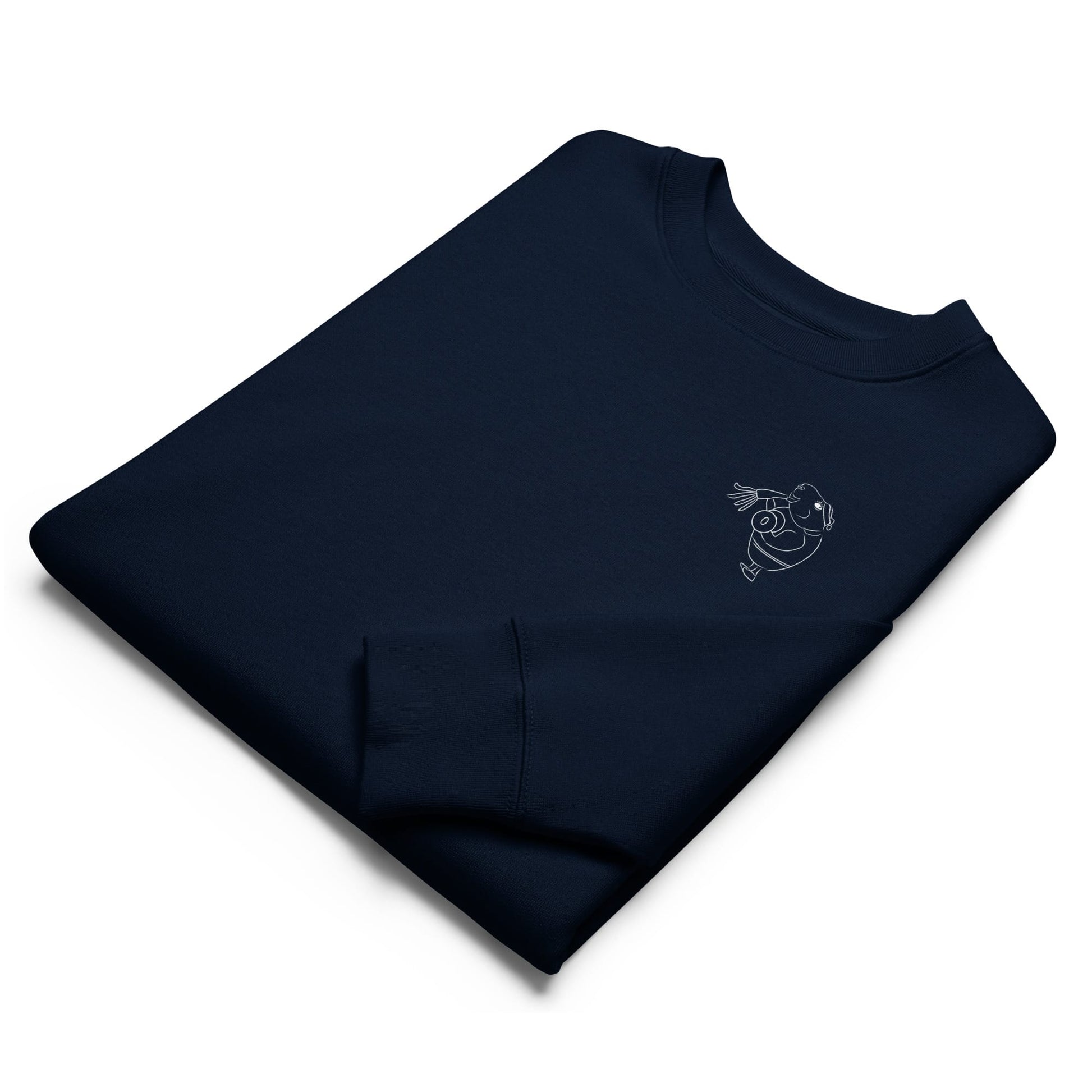 White Guinea Pig Weight Lifter  | Vegan Jumper in navy folded
