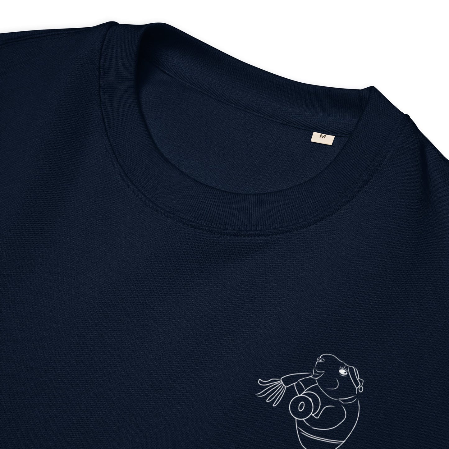 White Guinea Pig Weight Lifter  | Vegan Jumper in navy collar 