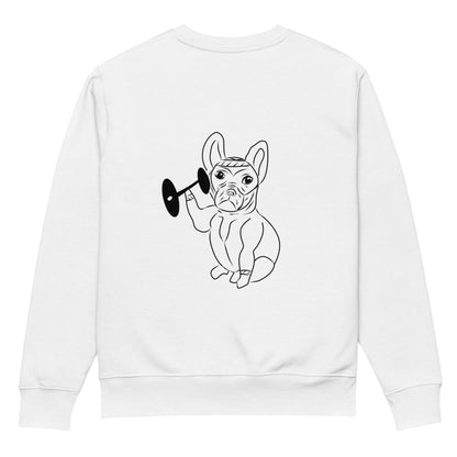 French Bulldog Weight Lifter | Vegan Jumper in white back view