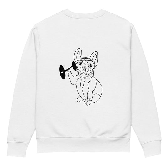 French Bulldog Weight Lifter | Vegan Jumper in white back view