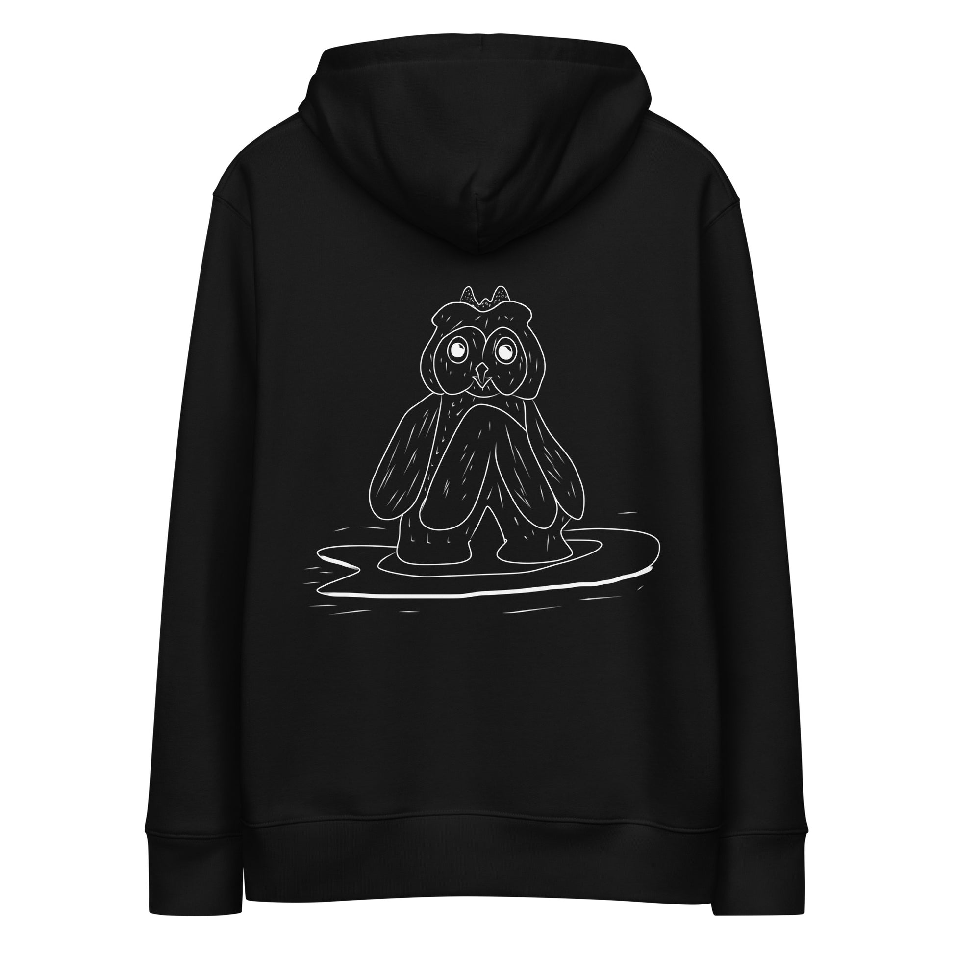 Surfing Owl White Line | Sustainable Hoodie in black back