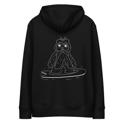 Surfing Owl White Line | Sustainable Hoodie in black back