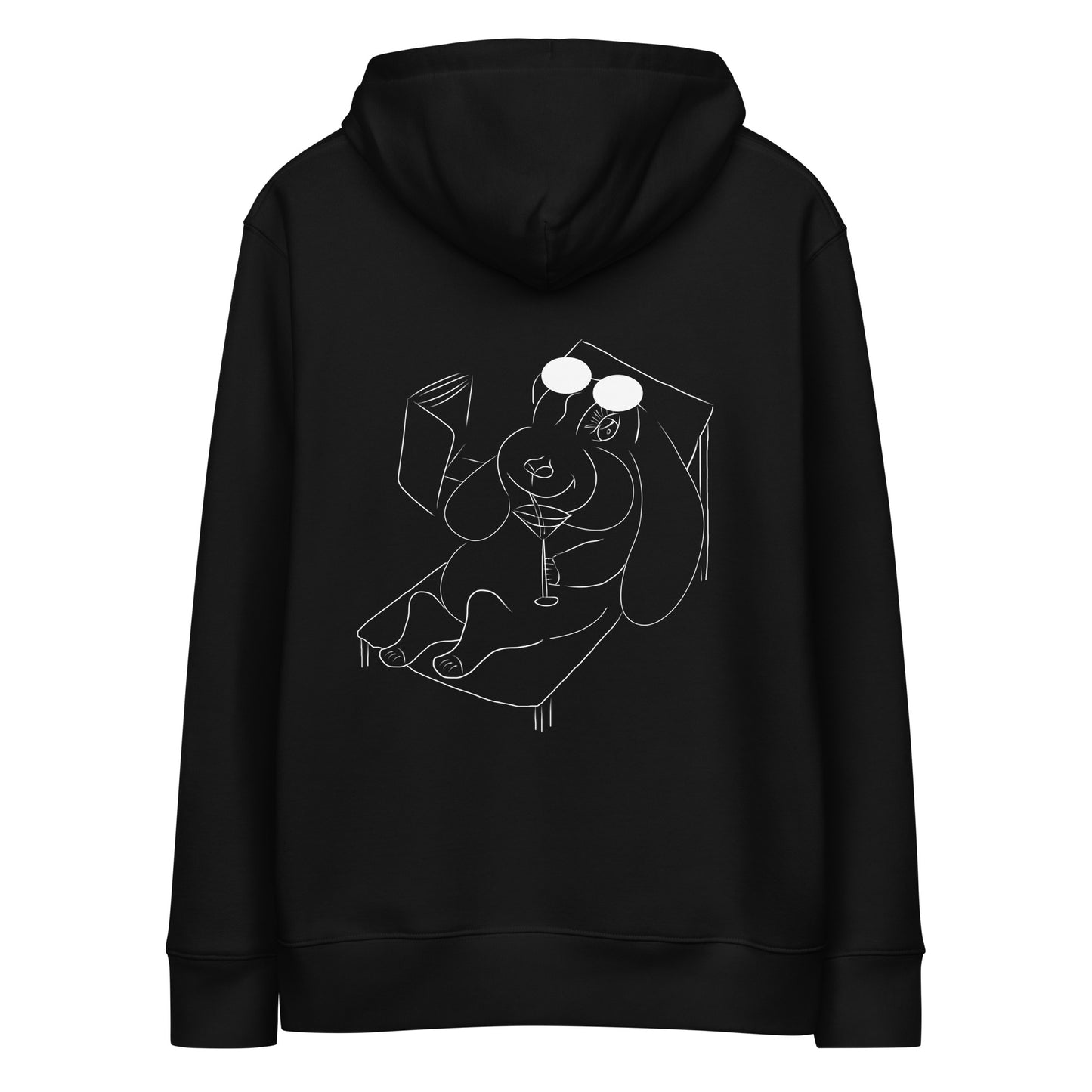 White Bunny Hop and Sip | Sustainable Hoodie in black