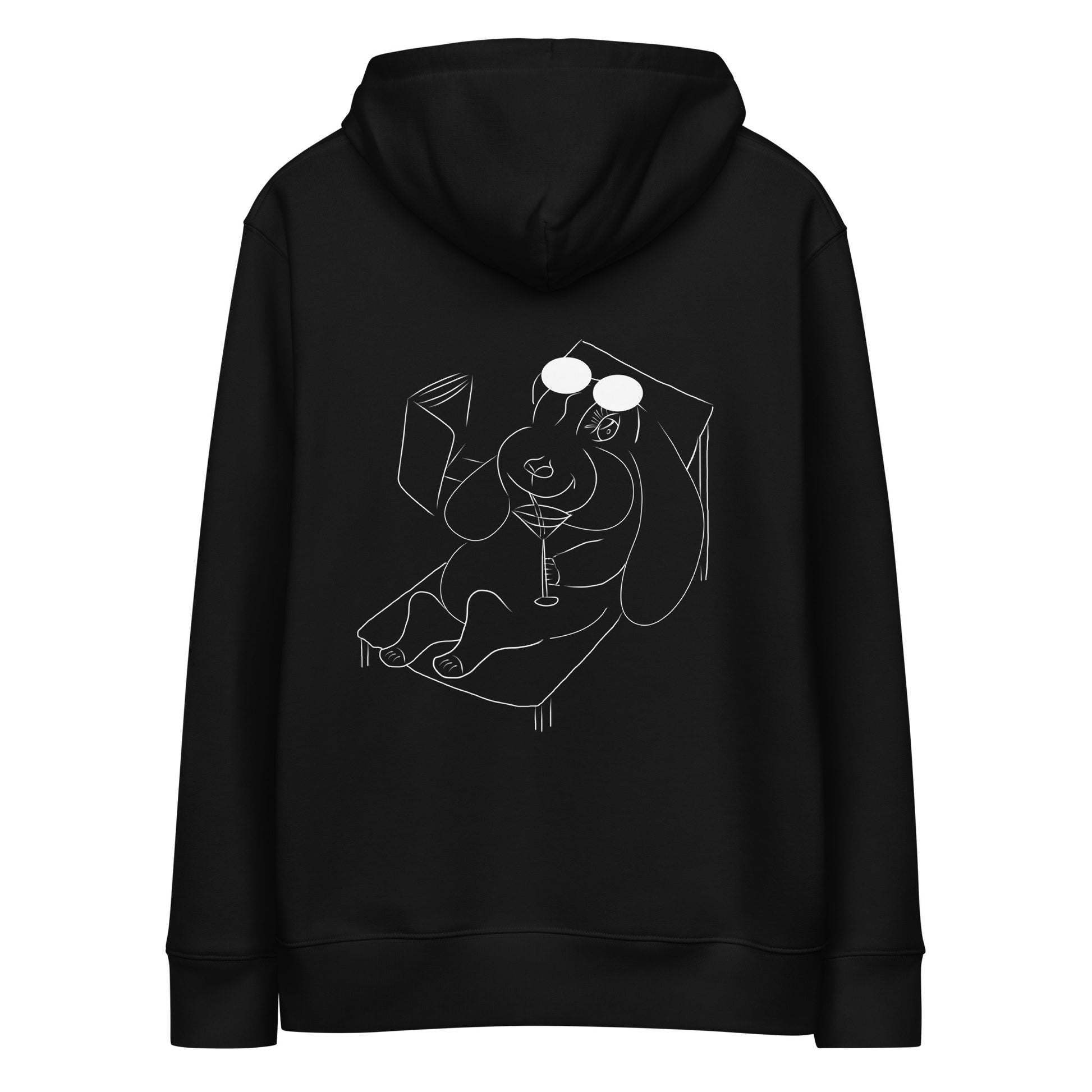 White Bunny Hop and Sip | Sustainable Hoodie in black